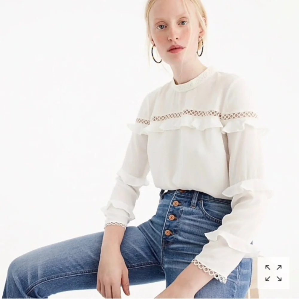 ⭐️ J. Crew White Tiered Ruffle Top 2 Long Sleeve